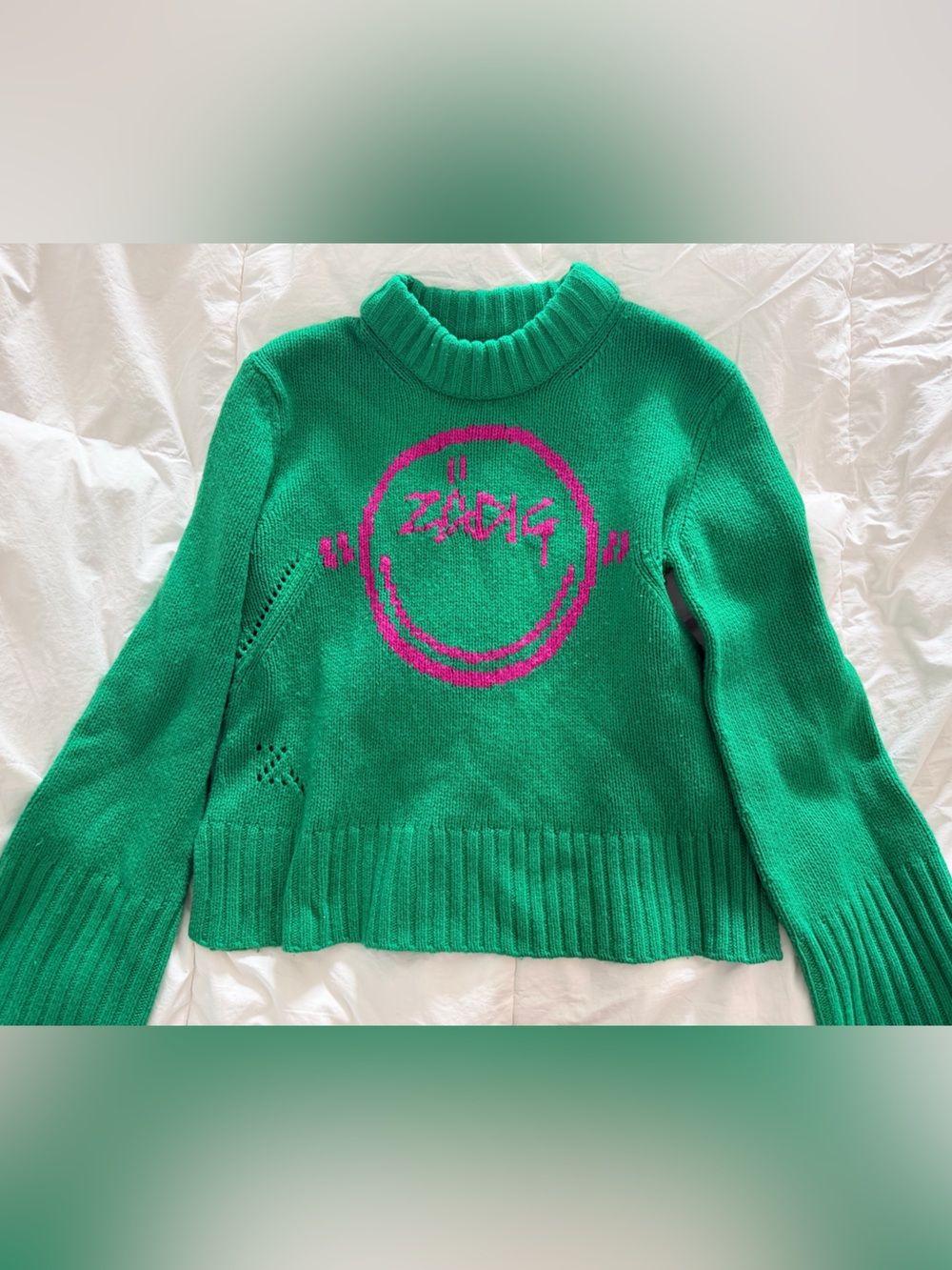 Zadig & Voltaire Green Turtleneck Sweater with Pink Graphic